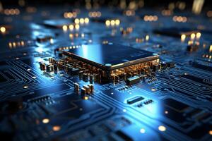 Mechanism, computer circuits, light blue background. photo