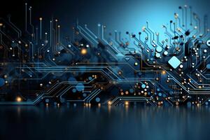 Mechanism, computer circuits, light blue background. photo