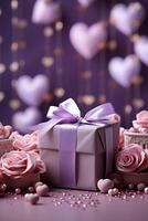 Valentine's day, copy space on soft purple background. AI generative photo