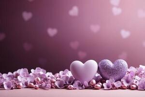 Valentine's day, copy space on soft purple background. AI generative photo