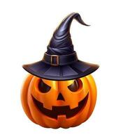 Cute 3d funny Halloween pumpkin in witch hat Vector Illustration EPS10
