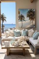 neutral palette palm trees by the beach. photo