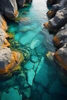 Astounding underwater aerial view of brine pool, beautiful deep rich colors. AI generative photo