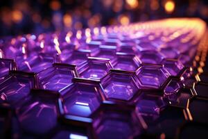 Futuristic glowing ultra purple hexagonal or honeycomb background. AI generative photo