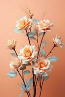 Cover page full size, soft color roses only on edges, peach background, no text, calm nature style. AI generative photo