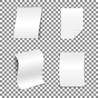 White sheet of A4 paper with a shadow. Rolled sheet of paper. Layout, template, Mockup for your design and advertising. Set 4 in 1 vector