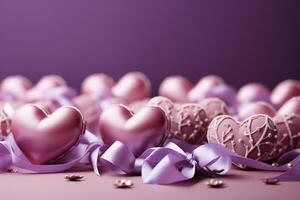 Valentine's day, copy space on soft purple background. photo
