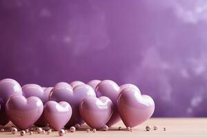 San Valentín día, Copiar espacio en suave púrpura antecedentes. ai generativo foto