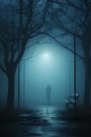 lonely rural bus stop in the morning mist. photo
