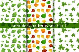 Multicolored autumn seamless pattern set 3 in 1 of summer green and autumn birch leaves on a white background vector