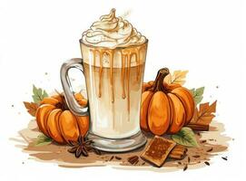 Watercolor pumpkin spicy coffee latte photo