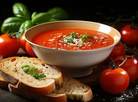 Tomato soup puree with vegetables photo