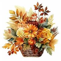 Watercolor colorful autumn bouquet isolated photo