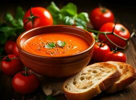 Tomato soup puree with vegetables photo