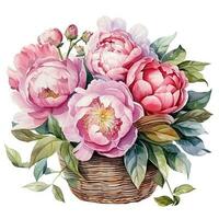 Watercolor peony flower bouquet photo