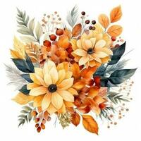 Watercolor colorful autumn bouquet isolated photo