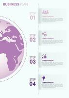 Infographic template for presentations and features data visualization includes a process chart with diagrams, steps, options. The concept for marketing through illustrations for drive to success. vector