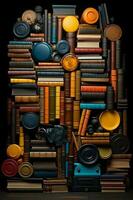 Abstract hypnotic illusion of books. AI generative photo