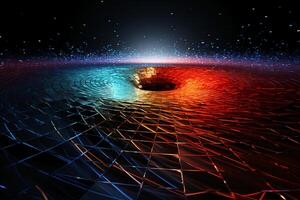 Red, green and blue swirling lines are shown, in the style of three. photo