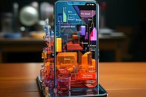 Draw an infographic on a smartphone glass protector in postmodern style. AI generative photo