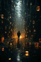 Hidden Dimensions of Reality, String Theory, Quantum Mechanics, Light and Dark. AI generative photo