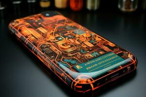 Draw an infographic on a smartphone glass protector in postmodern style. AI generative photo