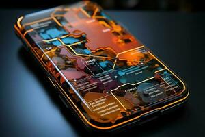 Draw an infographic on a smartphone glass protector in postmodern style. AI generative photo