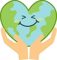 Cute heart earth character with hand to commemorate earth day love the earth svg vector