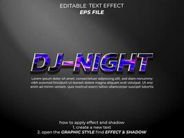 DJ night text effect, typography, 3d text. vector template