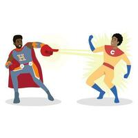 Man superhero zapping enemy villain with laser electricity, Superhero fighting. vector