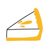 Piece of cake in doodle style. Vector illustration. Linear pie.