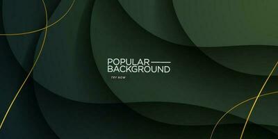 Modern Simple Abstract Dark Background With Green Color Wavy Design And Gold Lines. Eps10 Vector Template