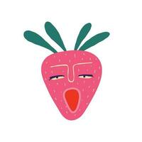 Funny quirky charming pink strawberry with awesome face vector