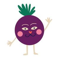 Funny quirky charming beet with a cute face. beetroot character. vector