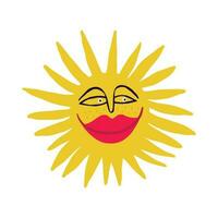 Awesome funny sun with a charming smiling face and big lips vector