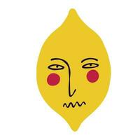 Funny quirky charming lemon with a cute face. lemon character. vector