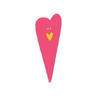 Pink quirky heart with a funny surprised face. vector