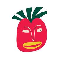 Funny quirky charming red apple with face with handles and legs. vector