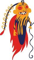 strange demon with a magic cane. Bright weird ugly characters on Halloween. Cute quirky comic book characters in a modern flat hand-drawn style vector
