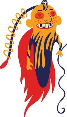 strange demon with a magic cane. Bright weird ugly characters on Halloween. Cute quirky comic book characters in a modern flat hand-drawn style