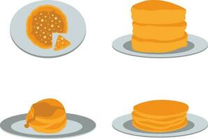 National Pancake Day Element. Pancakes with syrup and raspberries vector. Pile of pancakes on a plate icon. Vector Illustration