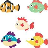 Cute Fish Character. Set of freshwater aquarium cartoon fish for print and design decoration illustration.Vector pro vector