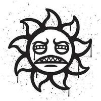 Graffiti spray paint sleepy sun character isolated vector illustration