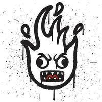 Graffiti spray paint crazy fire character emoticon isolated vector