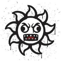 Graffiti spray paint crazy sun character isolated vector illustration