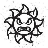 Graffiti spray paint angry face sun character in vector illustration