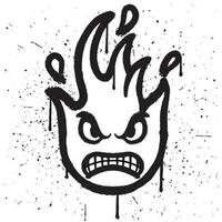 Graffiti spray paint angry face fire character emoticon in vector illustration