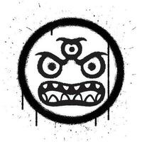 Vector graffiti spray paint angry face monster emoticon on white background vector illustration