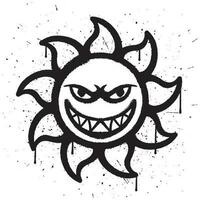 Graffiti spray paint smile sun character isolated vector illustration