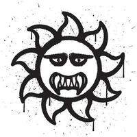 Graffiti spray paint angry sun character in vector illustration